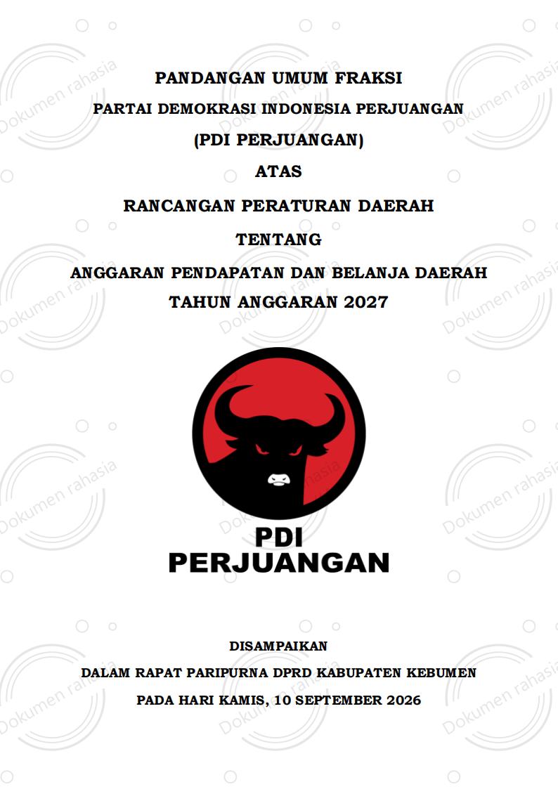 Pandangan Umum Fraksi PDI Perjuangan terhadap Raperda APBD Kabupaten Kebumen Tahun Anggaran 2027